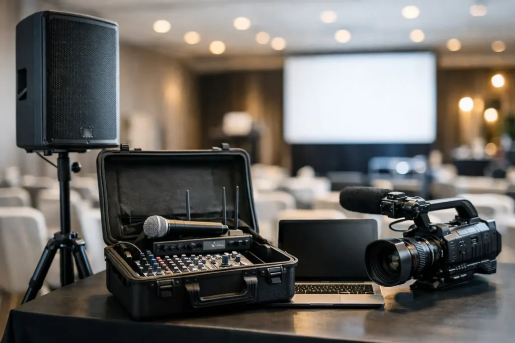 Equipos clave para evento empresarial sin fallos