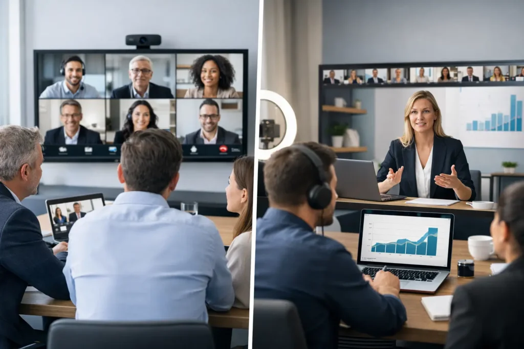 Videoconferencia empresarial vs webinar corporativo